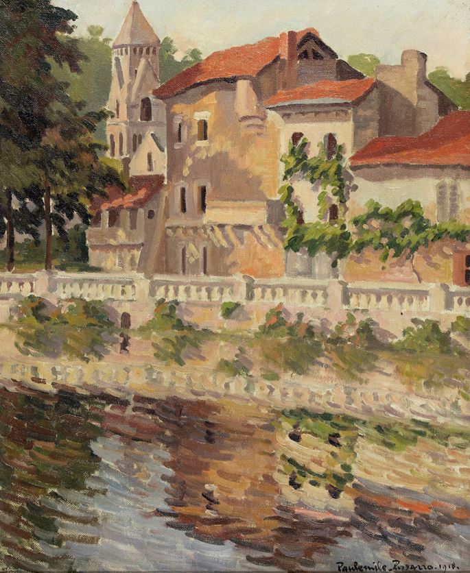 Paulémile Pissarro - Maisons au bord de l&#39;eau | MasterArt